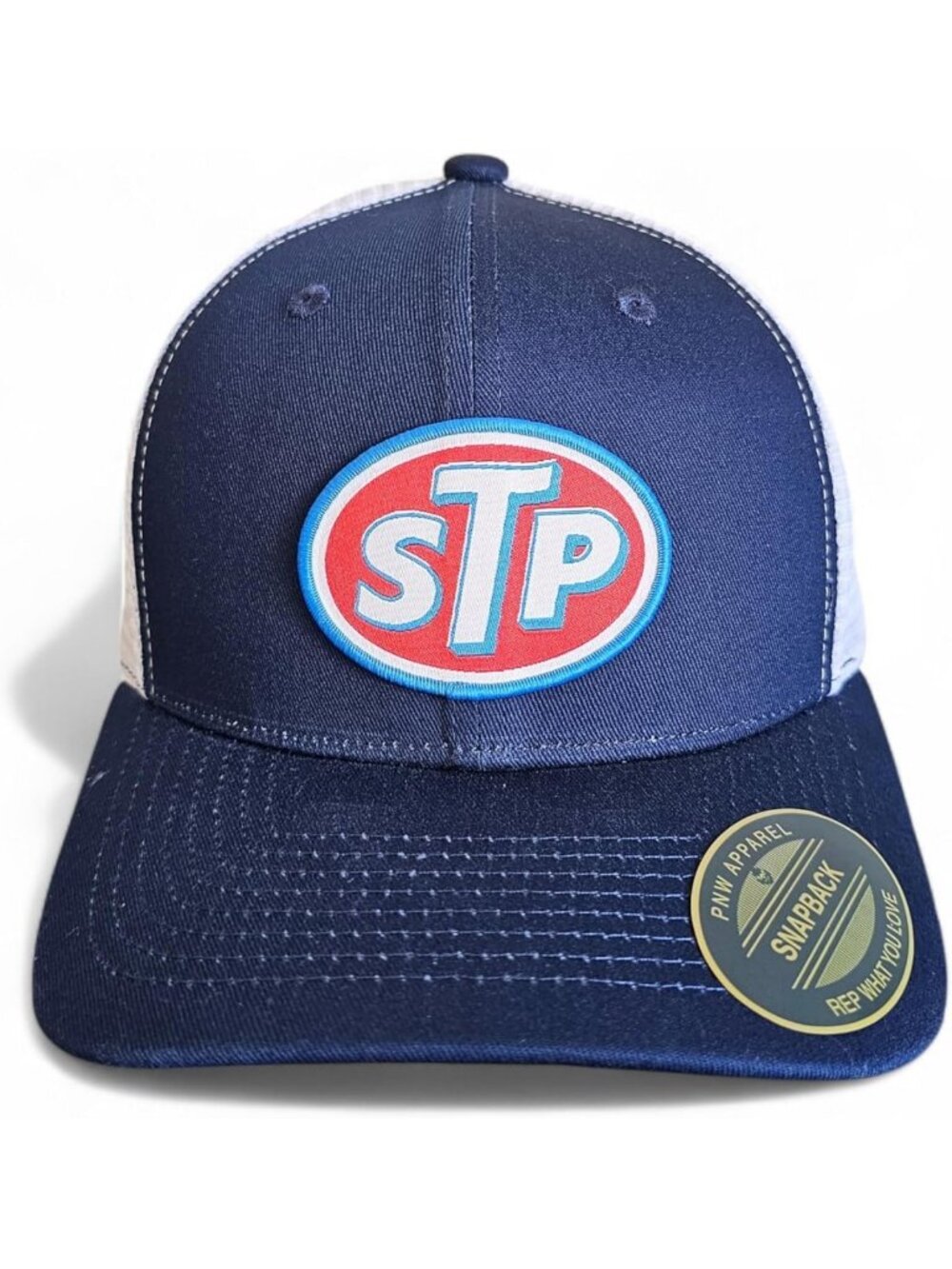 Vintage Racing Trucker Hat | Adjustable Mesh Snapback with Woven Patch - Blue